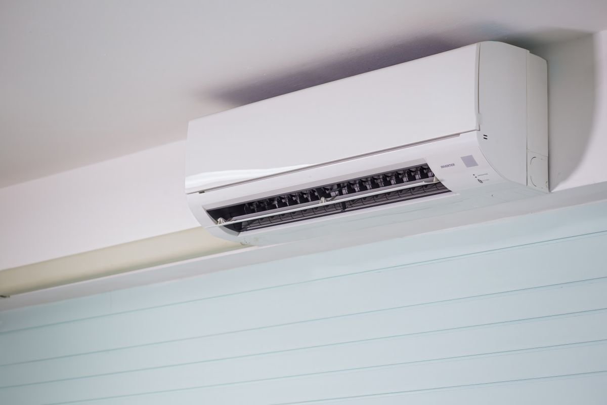 Wall-mounted air conditioner in a modern interior