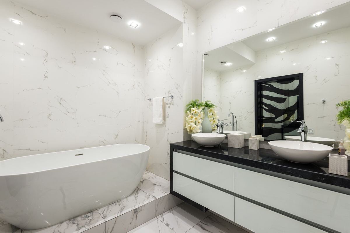 Apartment bathroom renovation Dubai modern white