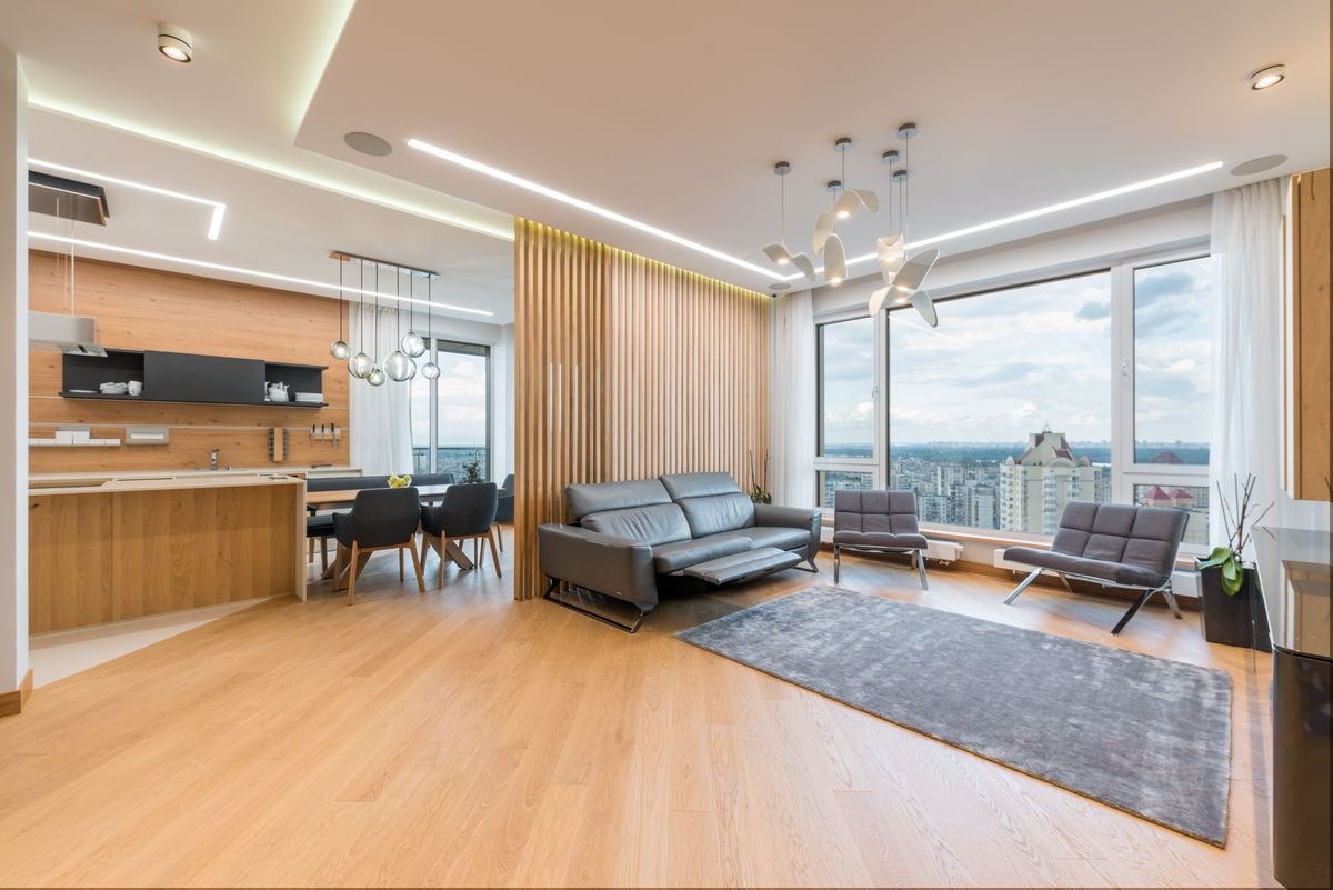 Apartment renovation Dubai open plan kitchen living