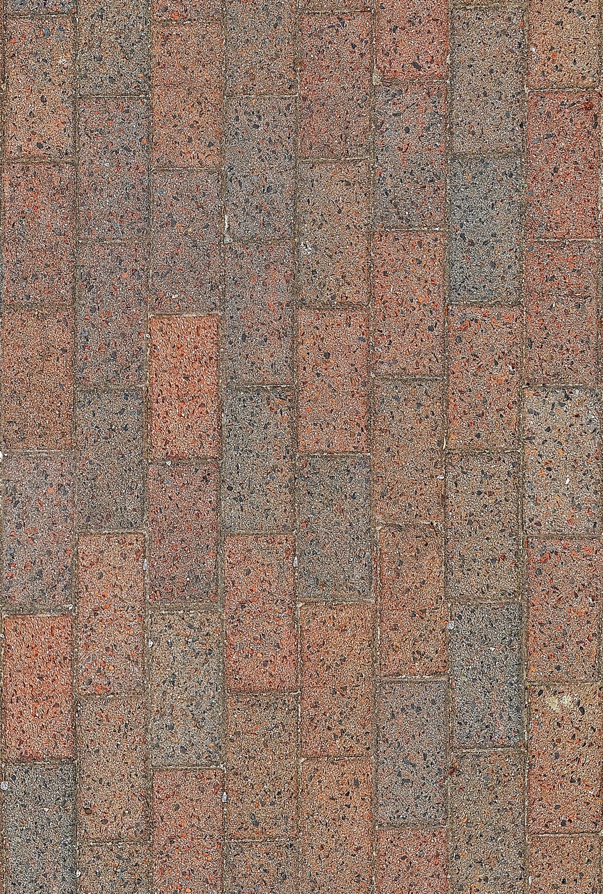 Mixed grey and red brick pavers in a textured paving pattern