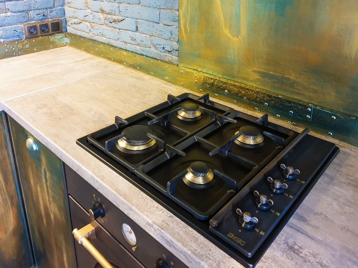 Modern gas cooking range on a kitchen counter