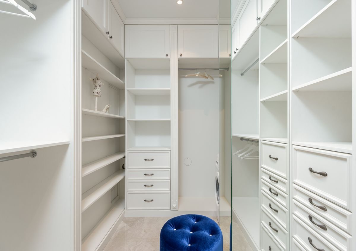 White classic styled built-in wardrobe with shelves