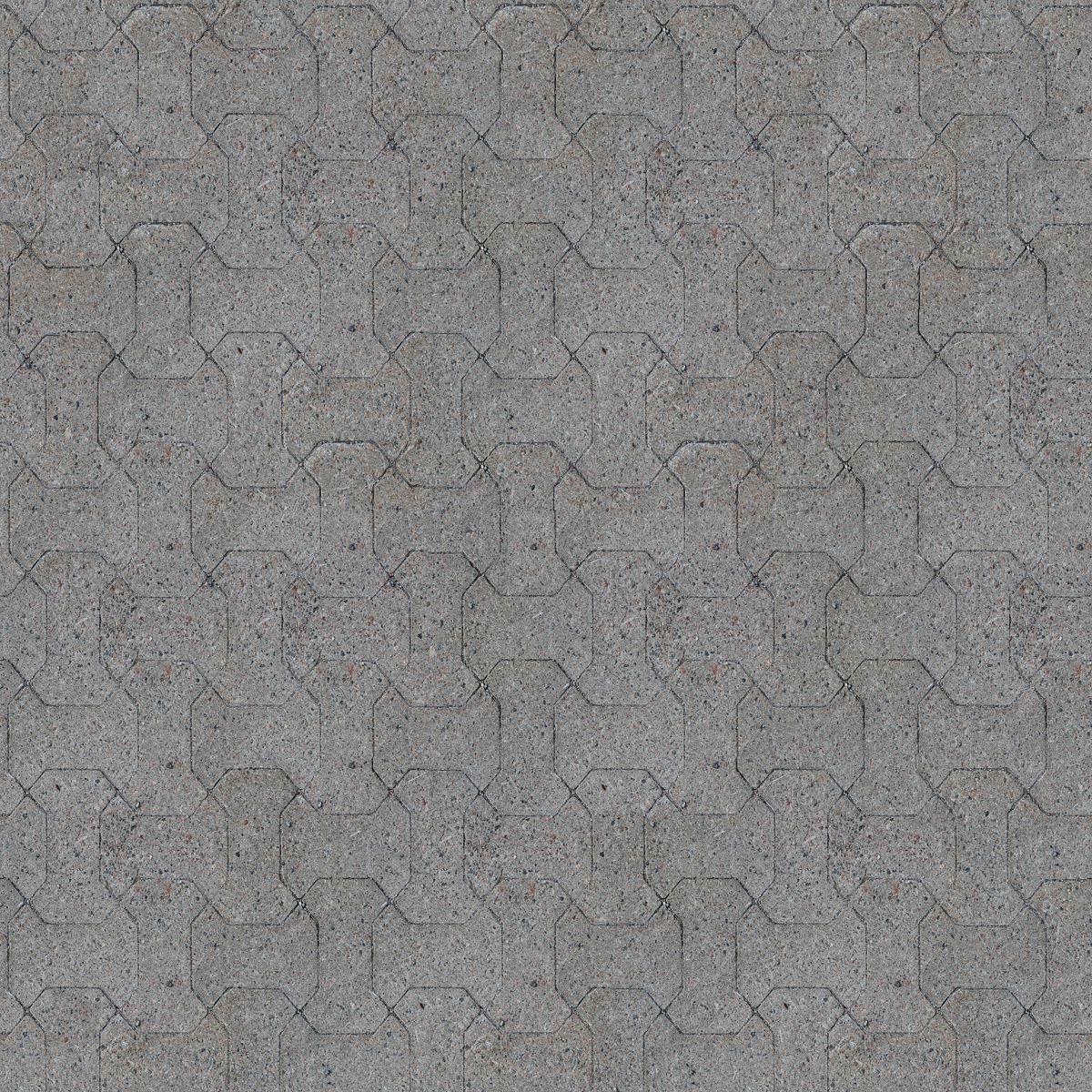 Grey concrete interlocking pavers in a Z-shaped locking pattern