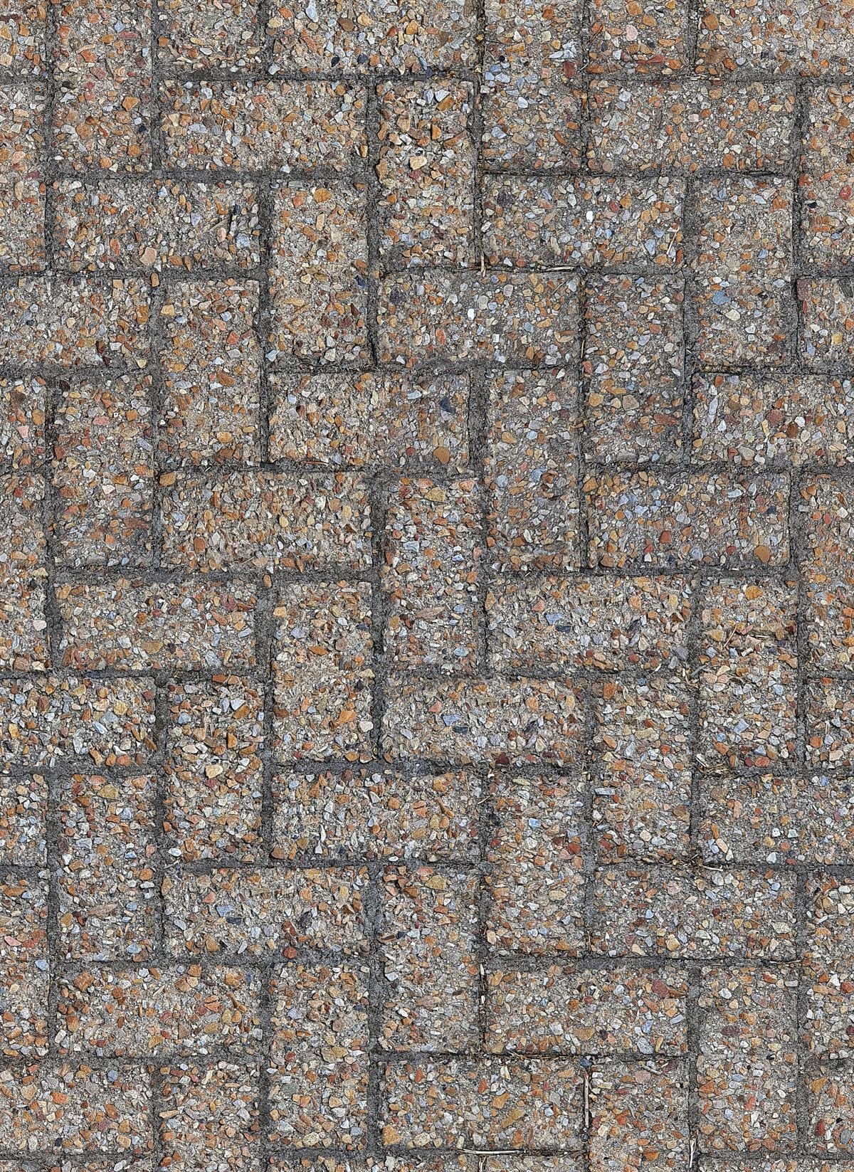 Weathered textured interlock paving laid in a basket-weave pattern