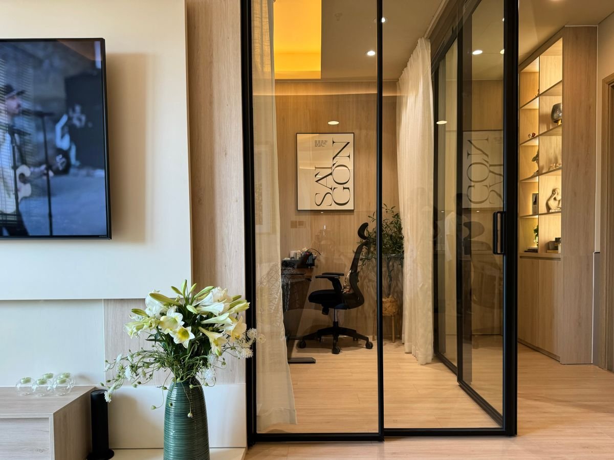 Contemporary apartment with an open office area and stylish decor